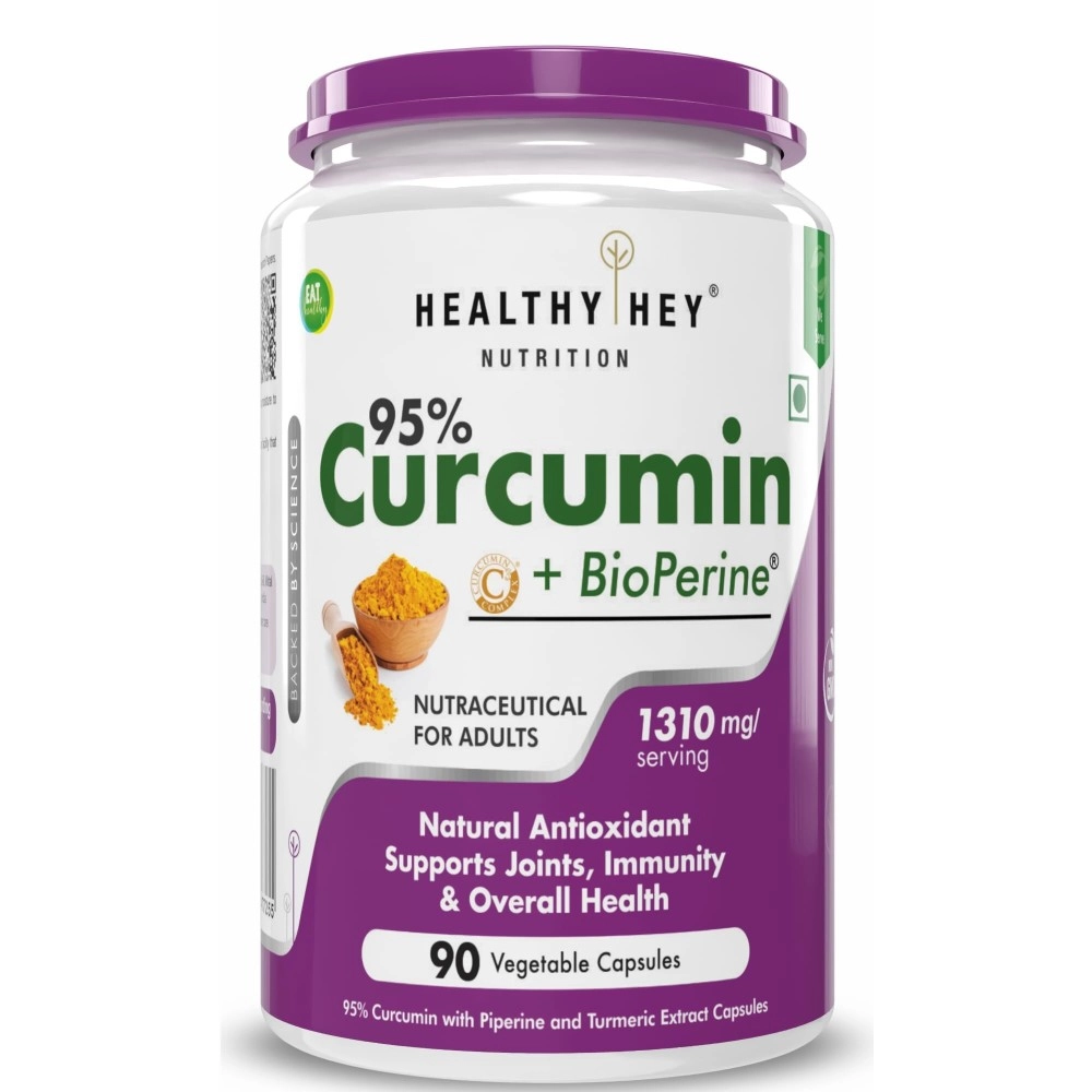 HealthyHey Nutrition Curcumin with Bioperine 1310mg (Ultra Pure) | Organic Turmeric, 90 Vegetable Capsules with Piperine