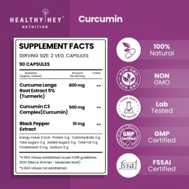 HealthyHey Nutrition Curcumin with Bioperine 1310mg (Ultra Pure) | Organic Turmeric, 90 Vegetable Capsules with Piperine