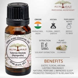 All Naturals Tuberose (Rajnigandha) Absolute Essential Oil 100% Pure Perfumery Grade, For Romance, Stress & Attars(10ml)