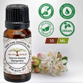 All Naturals Tuberose (Rajnigandha) Absolute Essential Oil 100% Pure Perfumery Grade, For Romance, Stress & Attars(10ml)