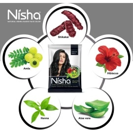 Nisha (Pack 10) Henna Based Hair Color Dye, Permanent Black Hair Color Dye, 100% Grey Coverage, Man and Women, Natural Black, 10 gm Each Pack