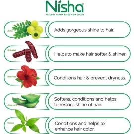Nisha (Pack 10) Henna Based Hair Color Dye, Permanent Black Hair Color Dye, 100% Grey Coverage, Man and Women, Natural Black, 10 gm Each Pack