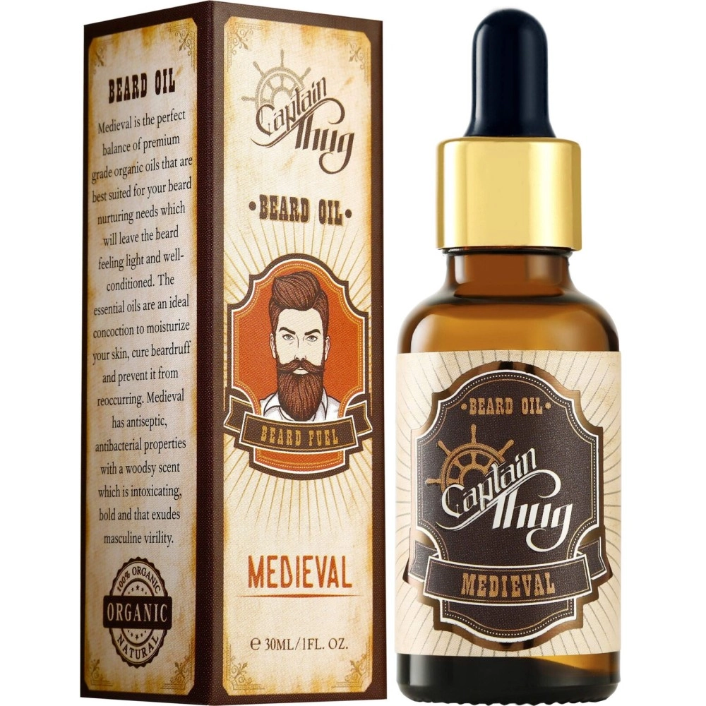 Captain Thug Medieval Beard Growth Oil - Ultra Premium - 9 Essential Oils - Promotes Beard and Mustaches Growth for Men - 30 ml (1)