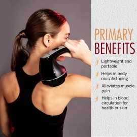 HealthSense Health Sense Toner-Pro HM210 Electric Handheld Percussion Body Massager with 4 Heads (Royal Grey) - Version May Vary