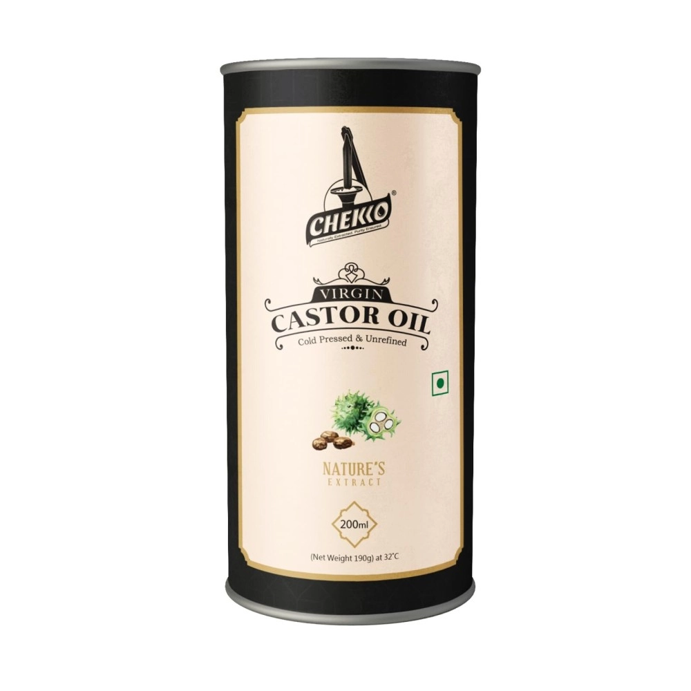 Chekko Cold Pressed Virgin Castor Oil | 100% Natural, Pure & Wood Pressed (200ML) for Baby Massage, Constipation, Healthy Hair, Eye and Skin Care