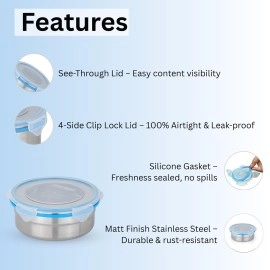 Steel Lock Stainless Steel Airtight Container, 4Pc