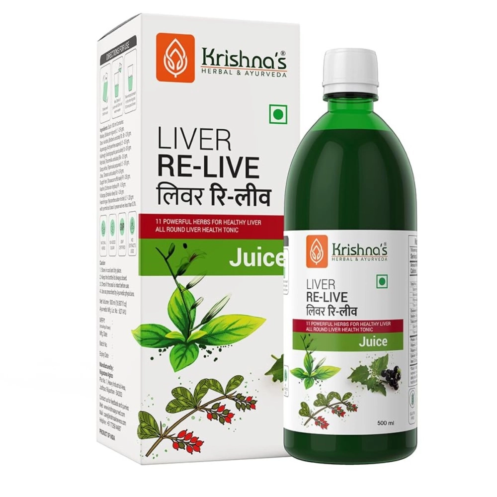 Krishna\'s Liver Re-Live Juice 500 ml | Healthy Liver | Natural rejuvenator | Strengthens the digestive system | Goodness of 11 powerful herbs like Makoy, Harshringar, Daru Haridra | Sugar free Juice