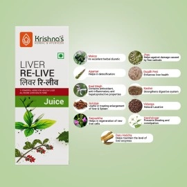 Krishna\'s Liver Re-Live Juice 500 ml | Healthy Liver | Natural rejuvenator | Strengthens the digestive system | Goodness of 11 powerful herbs like Makoy, Harshringar, Daru Haridra | Sugar free Juice
