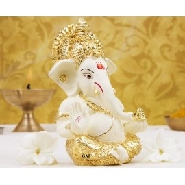 Gold Art India Ceramic Car Dashboard Ganesha Idol, 3.5 x 2 inch,1 Idol