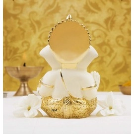 Gold Art India Ceramic Car Dashboard Ganesha Idol, 3.5 x 2 inch,1 Idol