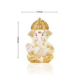 Gold Art India Ceramic Car Dashboard Ganesha Idol, 3.5 x 2 inch,1 Idol