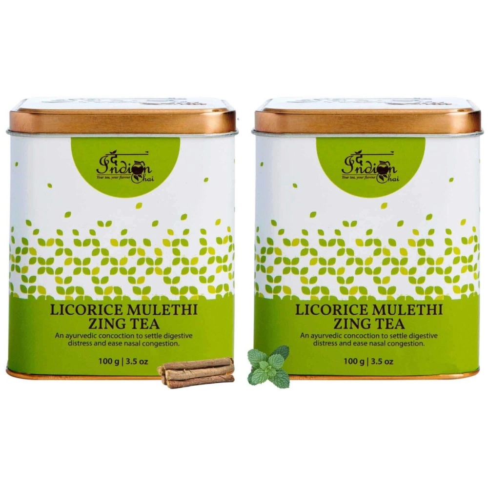 The Indian Chai - Licorice Mulethi Zing Tea 200g with Spearmint for Immunity, Sore Throat and Stress