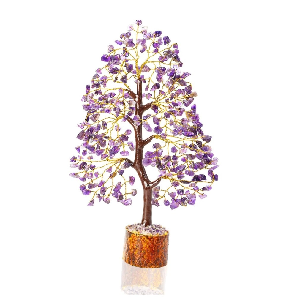 Crocon Amethyst Tree Feng Shui Bonsai for Fortune Money good Luck Reiki Healing Balancing Home Office Decor Gift Size 10-12 Inch