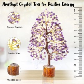 Crocon Amethyst Tree Feng Shui Bonsai for Fortune Money good Luck Reiki Healing Balancing Home Office Decor Gift Size 10-12 Inch