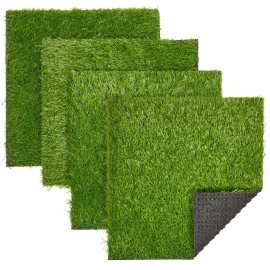 Juvale 4-Pack Artificial Grass Mats - Faux Grass, ..