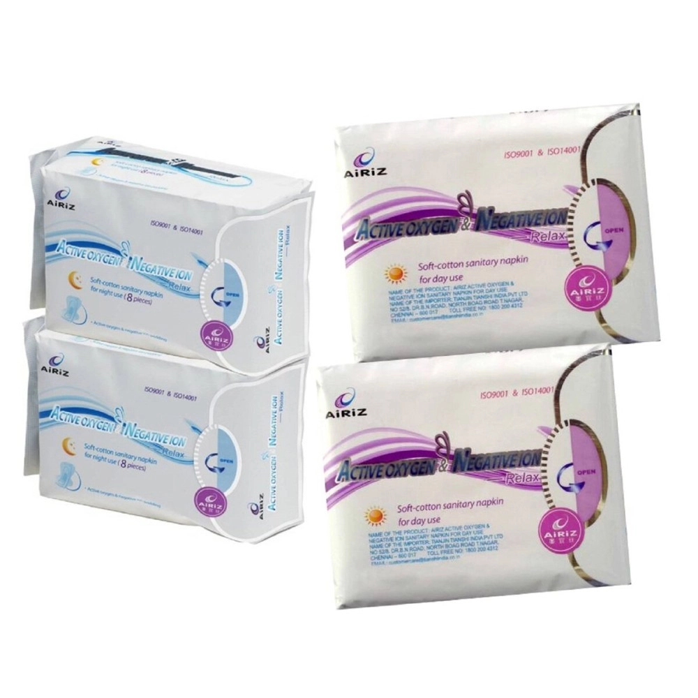 Airiz Active Oxygen & Negative Ion Soft-Cotton Sanitary Pads For Day & Night Use Pack Of 4 (36 Pieces)