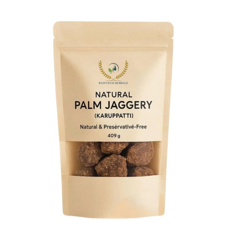 Raintech Herbals Natural Palm Jaggery | Karuppatti (Karupatti Chakkara Gur) 400g | Traditional Ayurvedic Sweetener, Rich in Iron & Minerals | Natural & Preservative-Free