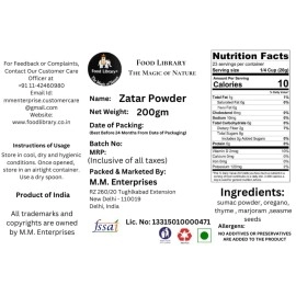 Food Library The Magic Of Nature Middle Eastern Zaatar Powder, 200g | Authentic World Flavours Seasoning | Classic Zatar Spice Blend for Salads, Breads, Marinades & Dips