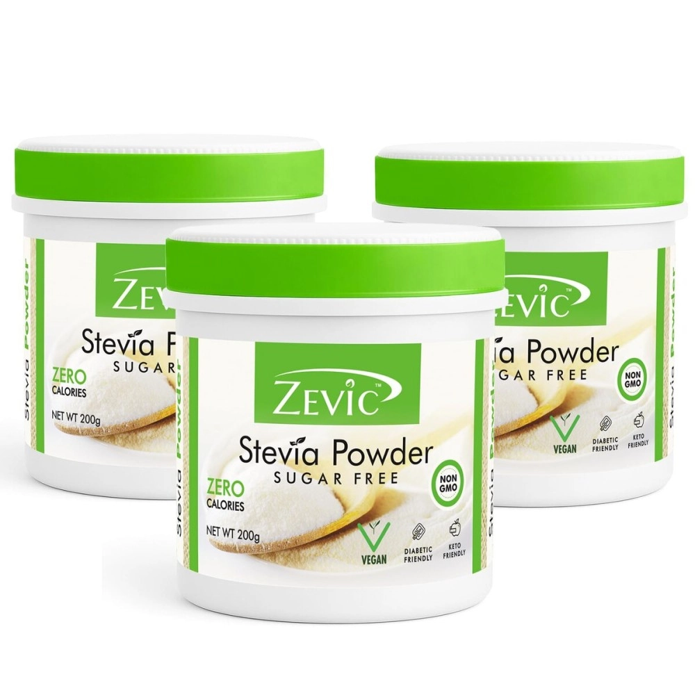Zevic Stevia Sugar Free Powder | Zero Calories & Vegan | 100% Natural Stevia Sweetener Sugar Free White Powder | Keto & Diabetic Friendly Sweetener - 200g (Pack of 3)