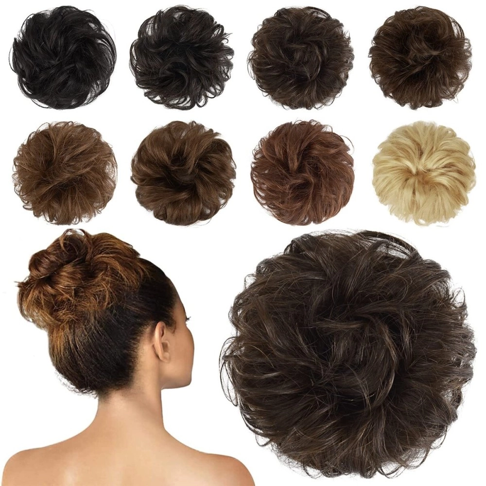 FESHFEN Human Hair Pieces Scrunchies (4- Brown)