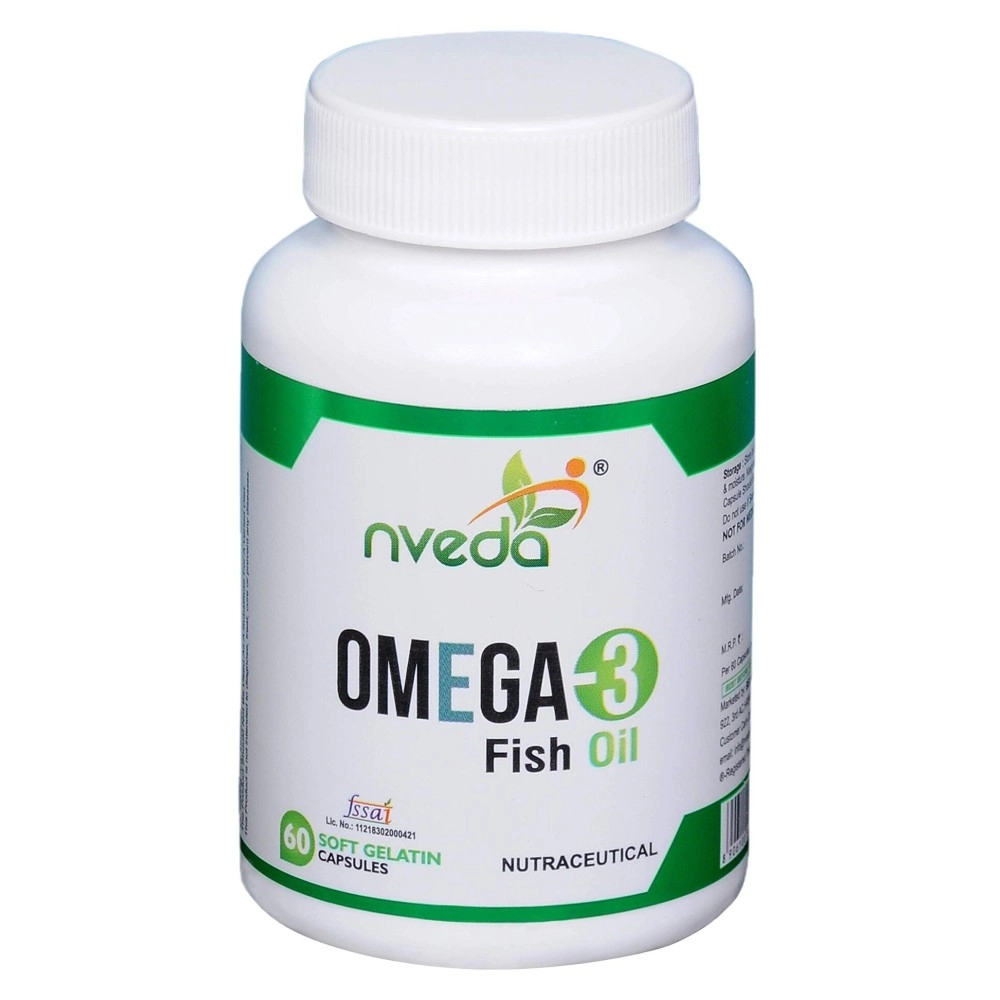 Nveda Omega 3 Fish Oil (1000 mg Omega 3, with 180 mg EPA & 120 mg DHA) (Pack of 60 Softgels)