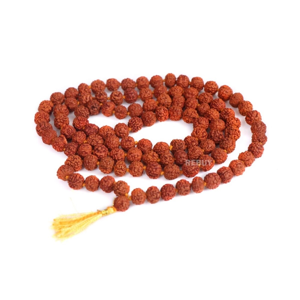 REBUY 5 Mukhi Rudraksha Mala, Certified & Original Five Mukhi Rudraksha Necklace, 108 Mala Beads, Knotted Mala, Handmade Mala, Japa Mala, Prayer Beads, Lab Certificate, Bead Size 7 mm