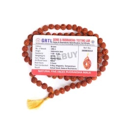 REBUY 5 Mukhi Rudraksha Mala, Certified & Original Five Mukhi Rudraksha Necklace, 108 Mala Beads, Knotted Mala, Handmade Mala, Japa Mala, Prayer Beads, Lab Certificate, Bead Size 7 mm
