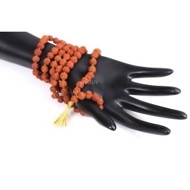 REBUY 5 Mukhi Rudraksha Mala, Certified & Original Five Mukhi Rudraksha Necklace, 108 Mala Beads, Knotted Mala, Handmade Mala, Japa Mala, Prayer Beads, Lab Certificate, Bead Size 7 mm