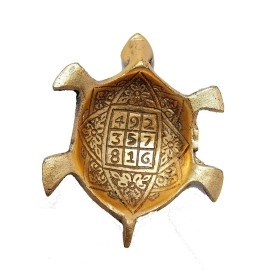 Trendy Crafts Metal Feng Shui Tortoise On Plate Showpiece (Golden, Diameter: 5.5 Inch)