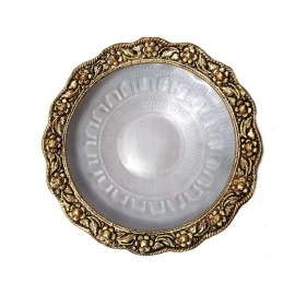 Trendy Crafts Metal Feng Shui Tortoise On Plate Showpiece (Golden, Diameter: 5.5 Inch)