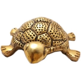 Trendy Crafts Metal Feng Shui Tortoise On Plate Showpiece (Golden, Diameter: 5.5 Inch)
