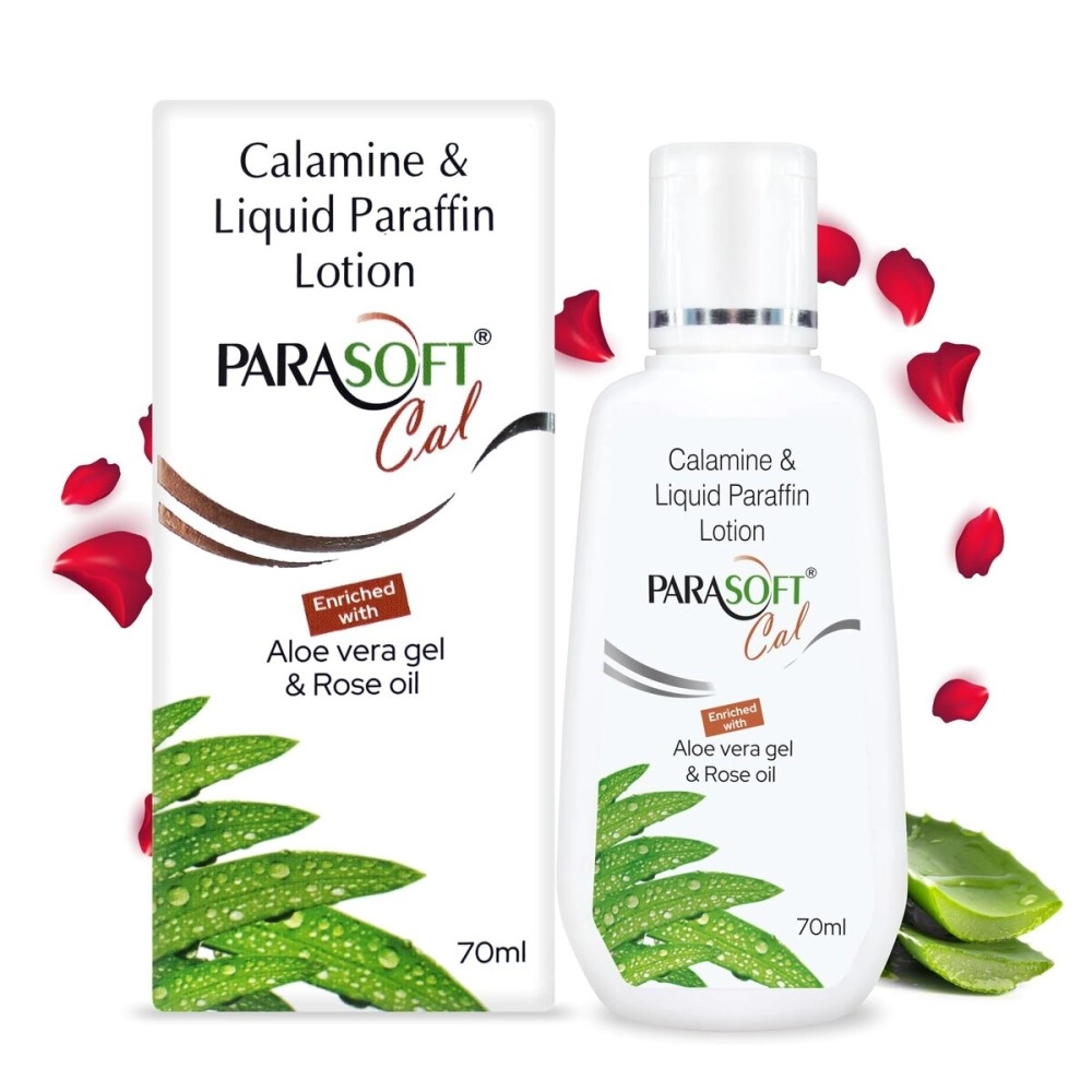 Parasoft Cal Calamine lotion Enriched with Aloe vera & Rose oil For Face & Body Skin Rashes Anti-Itch Soothing Lotion for Summer Rashes, Sunburn, Irritated Skin Prickly Heat & Insect bites- 70 ML