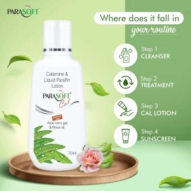 Parasoft Cal Calamine lotion Enriched with Aloe vera & Rose oil For Face & Body Skin Rashes Anti-Itch Soothing Lotion for Summer Rashes, Sunburn, Irritated Skin Prickly Heat & Insect bites- 70 ML