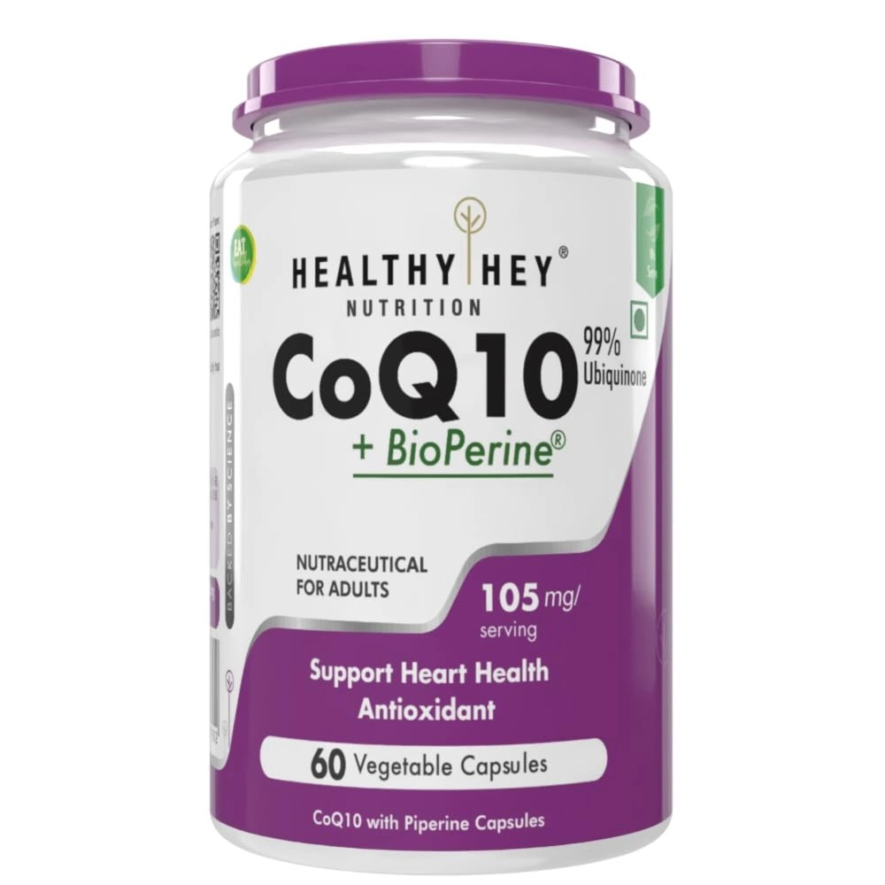 HealthyHey Nutrition CoQ10 105mg with Bioperine -Supports Heart Health - 60 Veg Capsules