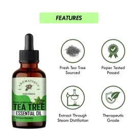 Aromatique Tea Tree Oil For Face 100% Pure,Best Therapeutic Grade Tea Tree Essential Oil For Skin Acne, Hair -15Ml Green