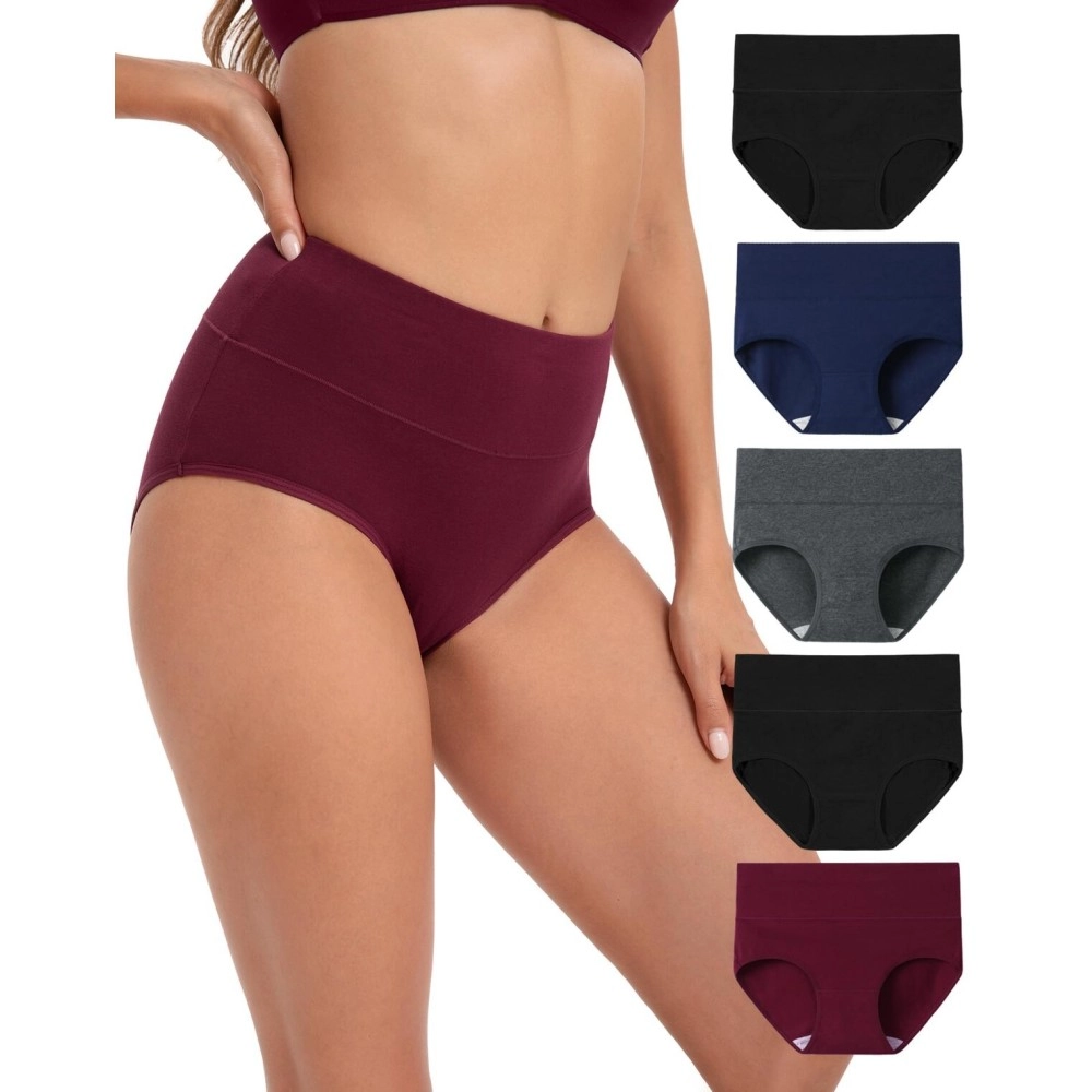 INNERSY Women\'s Underwear Cotton Soft Underwear High Waisted Breathable Briefs 5 Pack, Dusk Denim, L