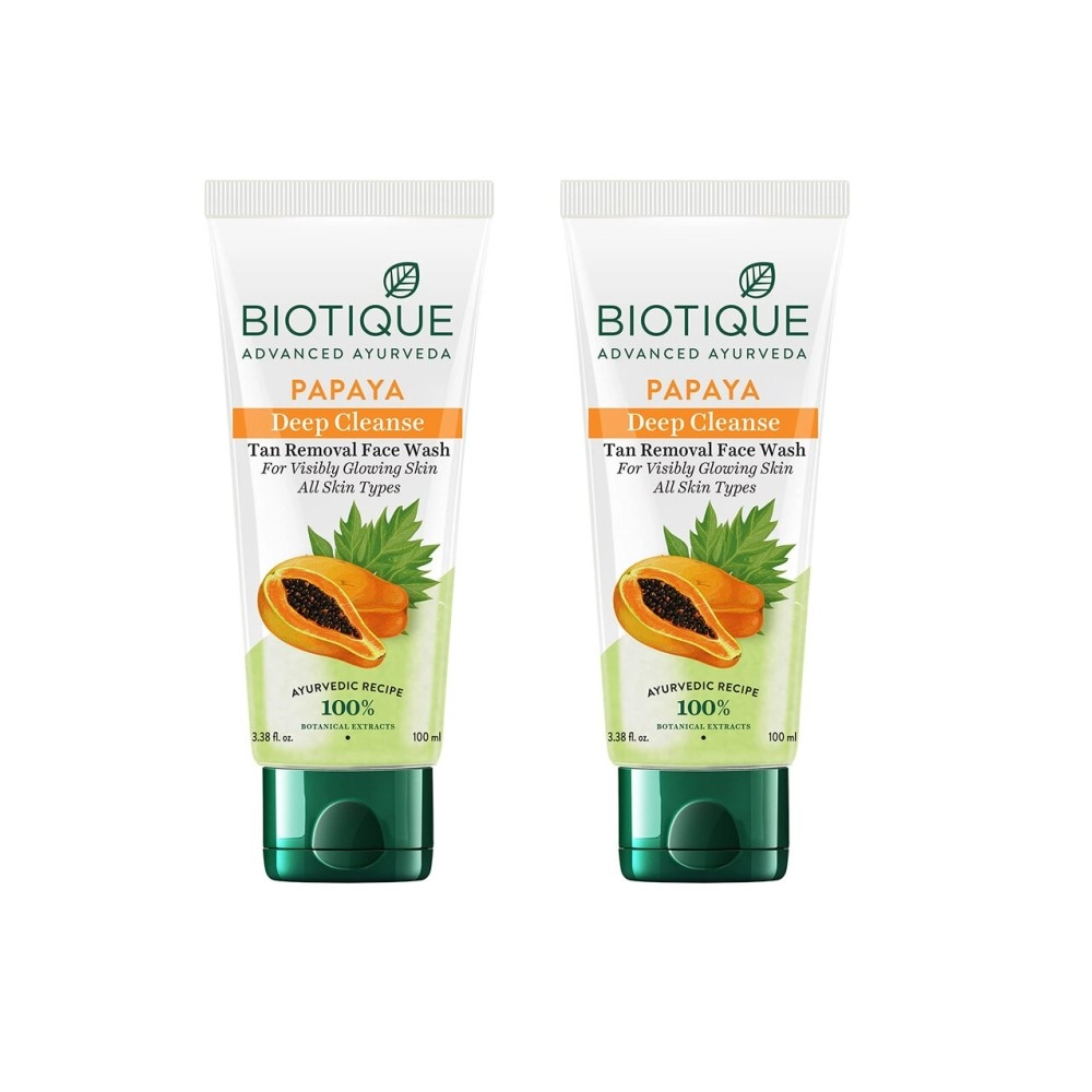Biotique Bio Papaya Visibly Ageless Face Wash, Pack of 2, 200 ml (2 x 100 ml), Multi