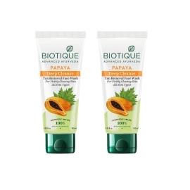 Biotique Bio Papaya Visibly Ageless Face Wash, Pack of 2, 200 ml (2 x 100 ml), Multi