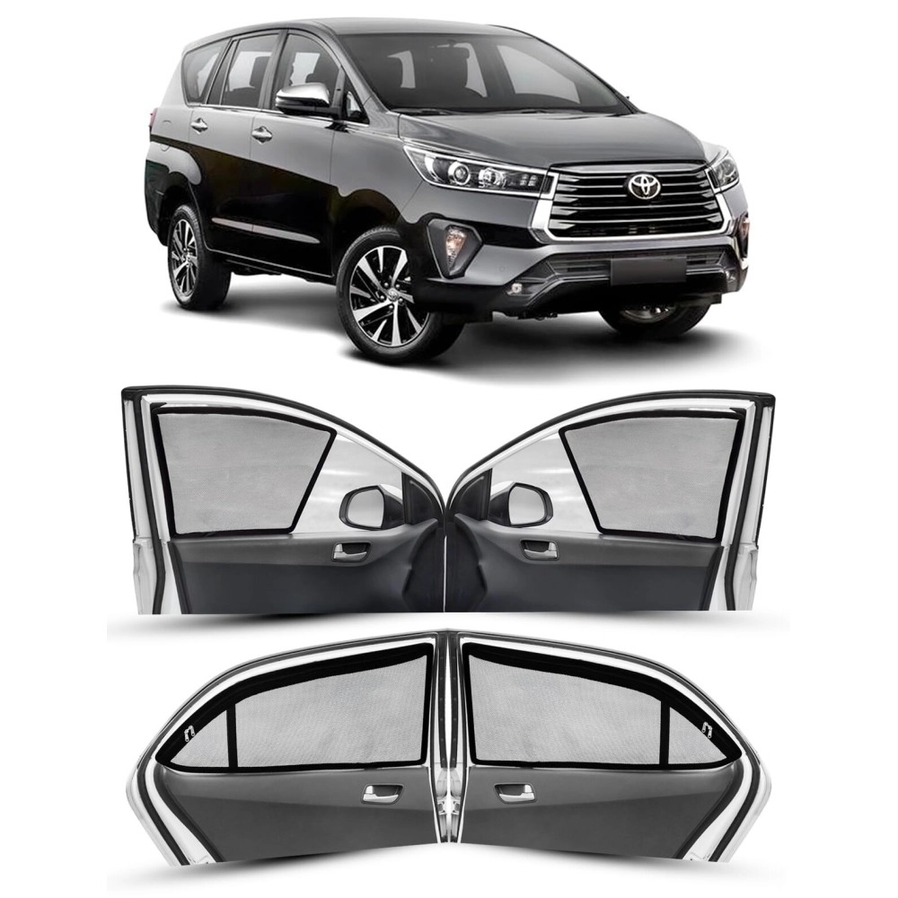 Autofact Magnetic Car Sunshades Compatible with Toyota Innova Crysta (2016 to 2024) (Set of 6) - Easy Installation, UV Protection (Front 2 Half-Cut for Side Mirror Visibility, Rear 2 with Zippers)