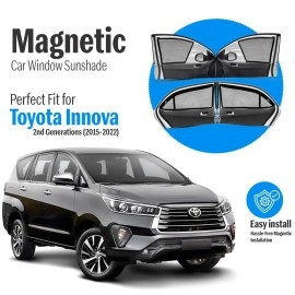 Autofact Magnetic Car Sunshades Compatible with Toyota Innova Crysta (2016 to 2024) (Set of 6) - Easy Installation, UV Protection (Front 2 Half-Cut for Side Mirror Visibility, Rear 2 with Zippers)
