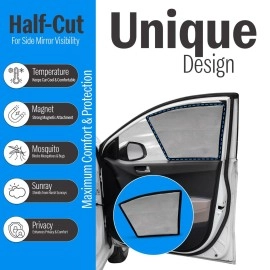 Autofact Magnetic Car Sunshades Compatible with Toyota Innova Crysta (2016 to 2024) (Set of 6) - Easy Installation, UV Protection (Front 2 Half-Cut for Side Mirror Visibility, Rear 2 with Zippers)