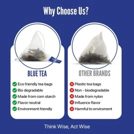 BLUE TEA - Indian Chai Masala - Plant Based Tea Bags, 12 Count | TEA GIFT PACK | Herbal Tea - Caffeine Free - Gluten Free - Flower & Spices Based | Direct From Source