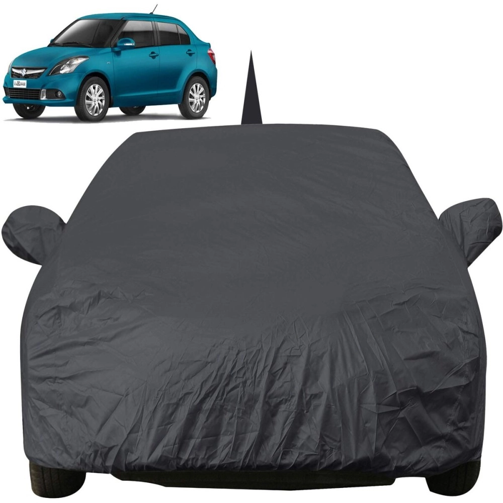 Autofact Car Body Cover for Maruti Swift Dzire (2012 to 2016) with Mirror and Antenna Pocket (Light Weight, Triple Stitched, Heavy Buckle, Bottom Fully Elastic, Grey)