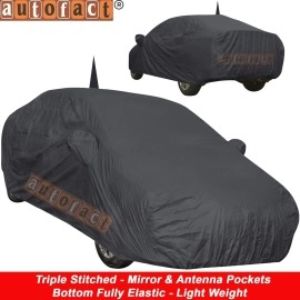 Autofact Car Body Cover for Maruti Swift Dzire (2012 to 2016) with Mirror and Antenna Pocket (Light Weight, Triple Stitched, Heavy Buckle, Bottom Fully Elastic, Grey)