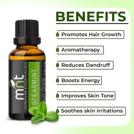 MNT Spearmint Essential Oil 100% Pure, Natural & Undiluted Therapeutic Grade oil for Hair, Skin, Body & Aromatherapy (15ML)