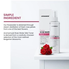 AromaMusk 100% Organic & Natural Premium Rose Water/Skin Toner (Gulab Jal) For Face & Skin, 100ml (Steam Distilled, No Alcohol, Chemical & Paraben Free)