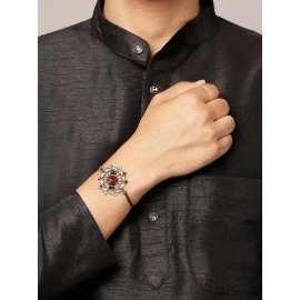 Sukkhi Rakhi Elegant Floral Kundan Designer Gold Plated Premium Rakhi for Brother With Roli Chawal & Greeting Card | Rakhi for Bhaiya | Rakhi for MEN | Kundan Rakhi | (RAK73480)