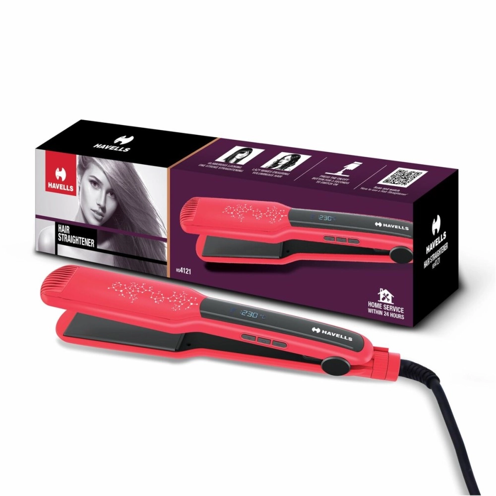Havells HS4121 Wide plate temperature control hair straightener (Red) - Version May Vary