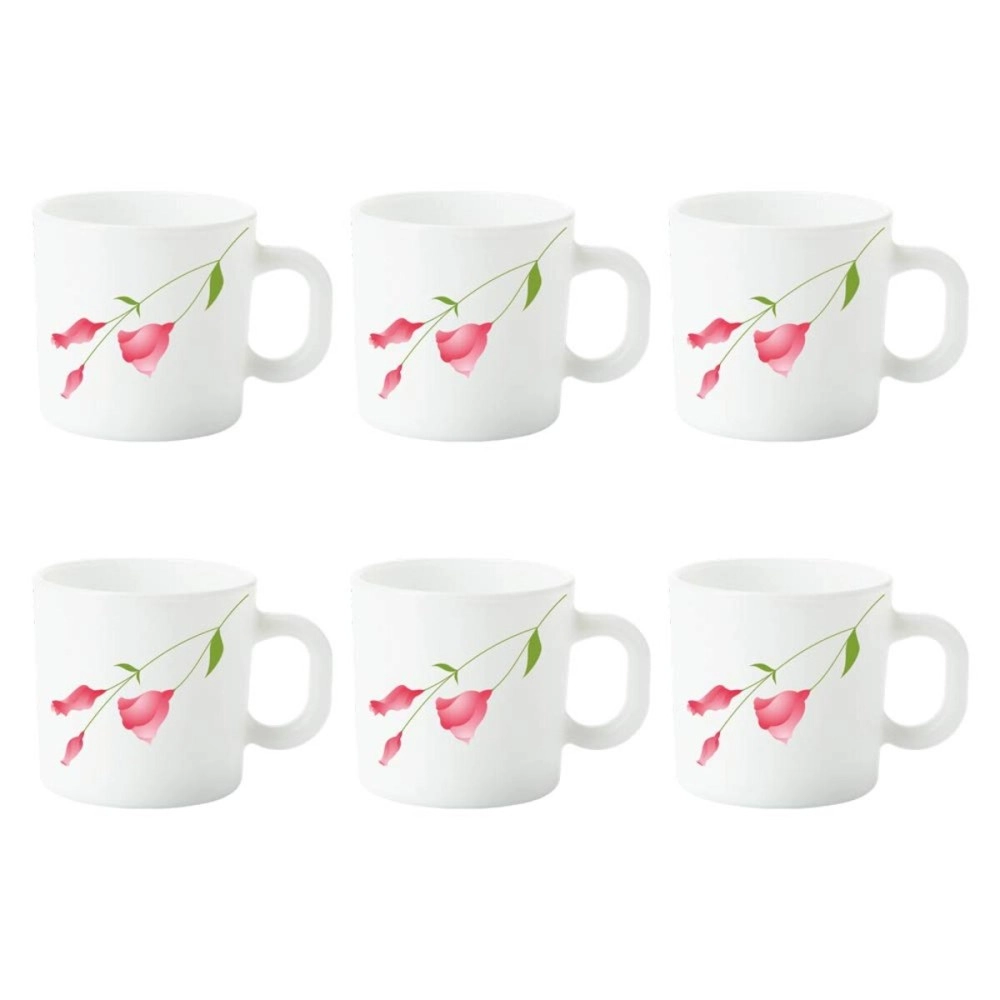 Larah by BOROSIL Diana Opalware Tea/Coffee Mug Set of 6 pcs 180 ml Each | Microwave & Dishwasher Safe, Bone-Ash Free | Crockery Set Ideal for Daily Use & Gifting, White