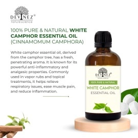 Devinez White Camphor Essential Oil, 100% Pure, Natural & Undiluted, 10ml, Relieves Skin Itching And Irritation, Soothes Burns & Rashes, Cures Acne, Boosts Hair Growth, Fights Hair Loss